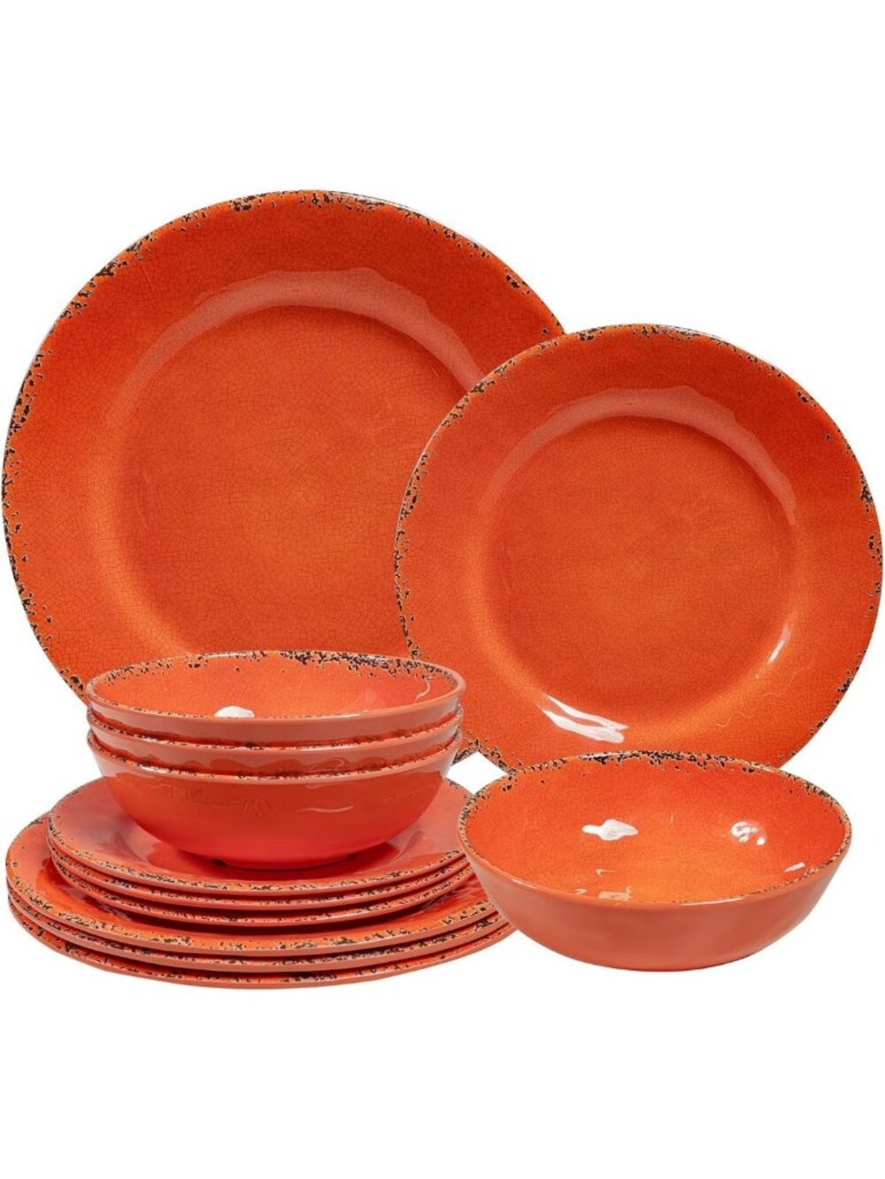 Rustic Melamine Dinnerware Set for 4 | Lightweight Farmhouse Plates & Bowls